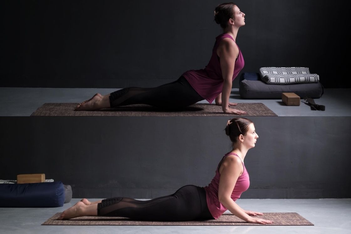 Difference between upward dog (above) and cobra pose (below). Source: canva