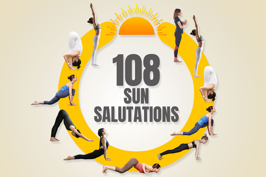 Yoga practices Surya Namaskar or Salute to the Sun or Sun Salutation.  vector drawings of all 12 asanas with mandala on the background. 25779594  Vector Art at Vecteezy