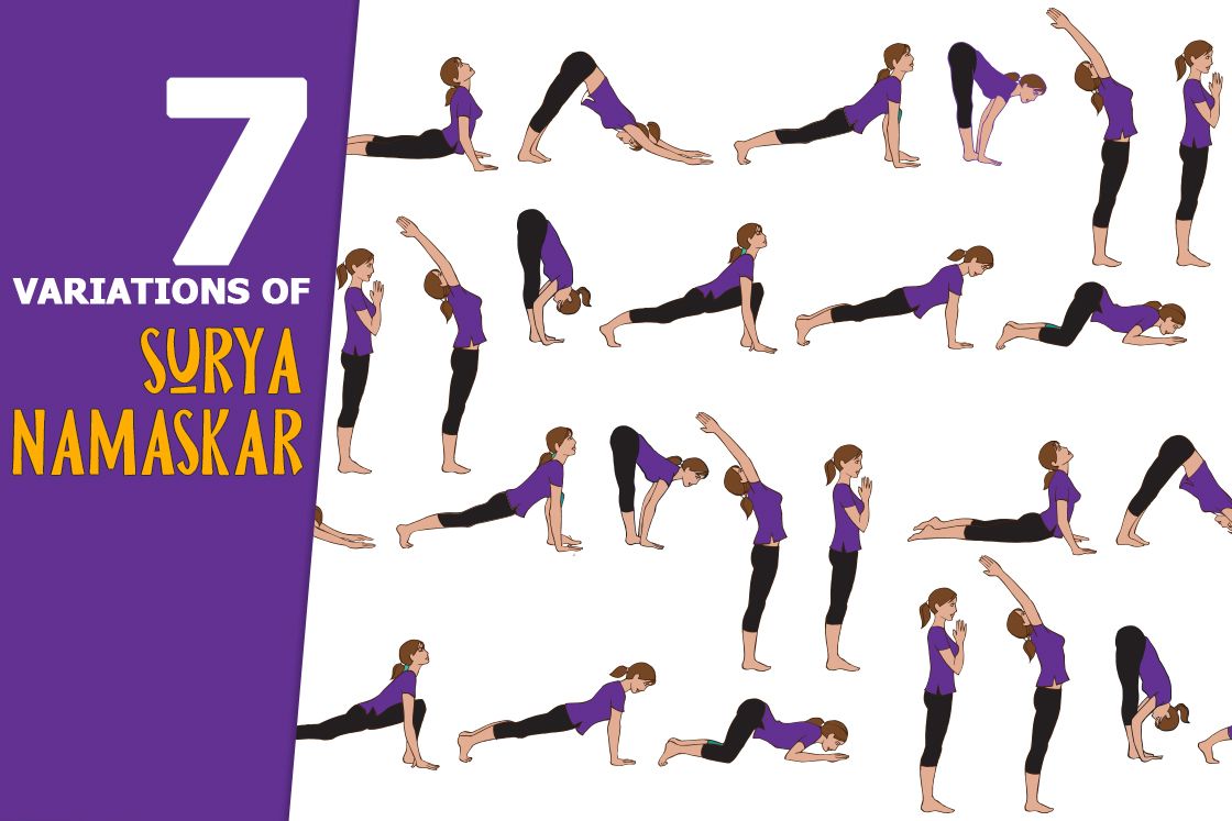 Surya Namaskar long vector banner isolated on the white background set of  yoga poses 2422289 Vector Art at Vecteezy